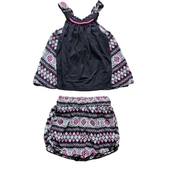 Faded GLORY Black Pink And White Patterned Tank And Shorts Outfit - Picture 1 of 5